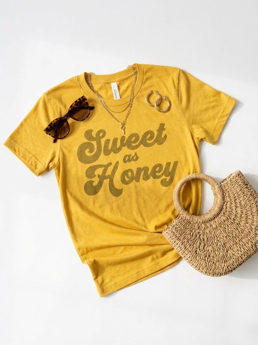 Sweet As Honey short-sleeve crew neck graphic tee blend of polyester cotton rayon